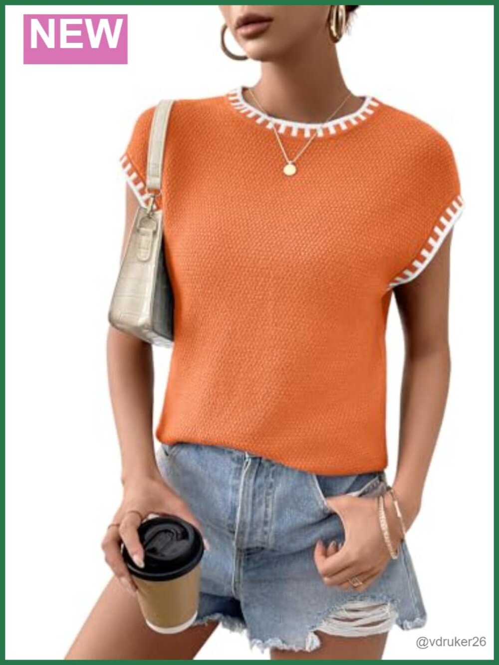 Cap Sleeve Knit Sweater Vest Tops for Women Crew Neck Oversized Loose Fit